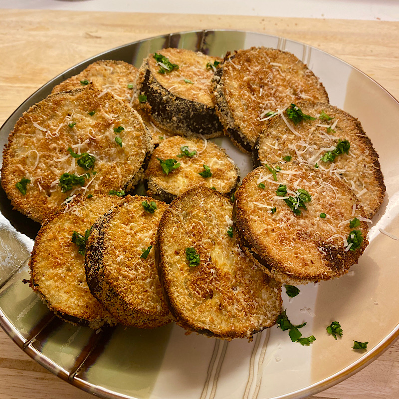 A plate with delicious baked eggplants