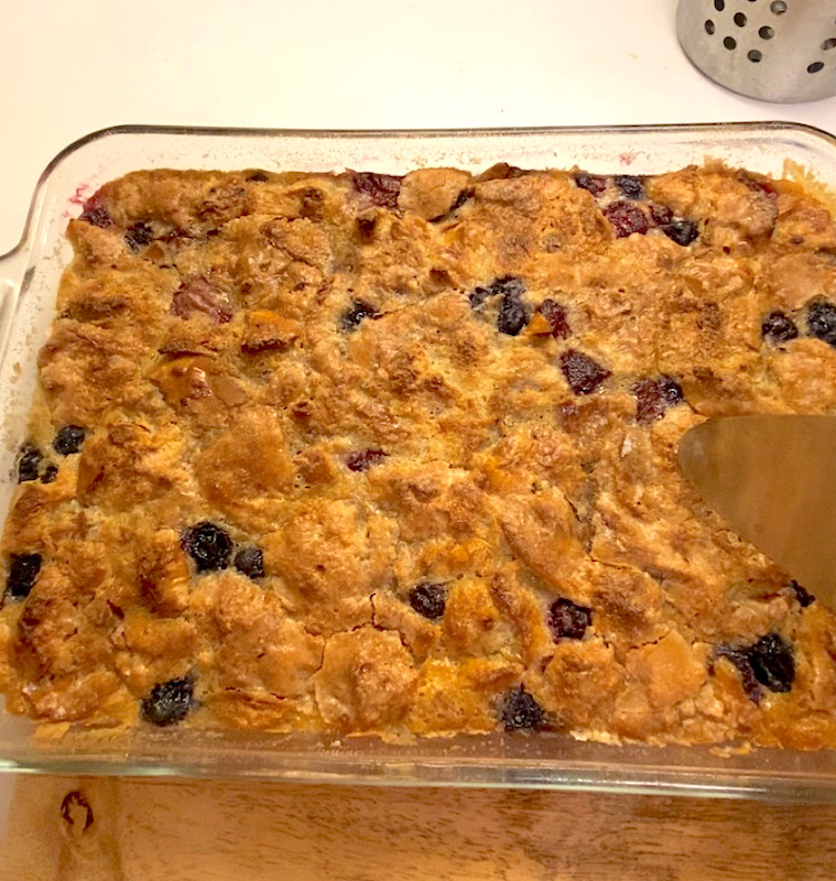 Baking dish with triple berry pudding