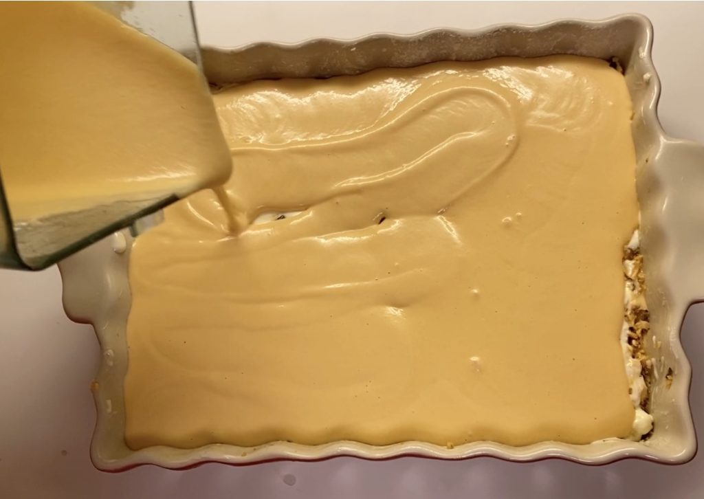 Pouring the batter into a baking dish